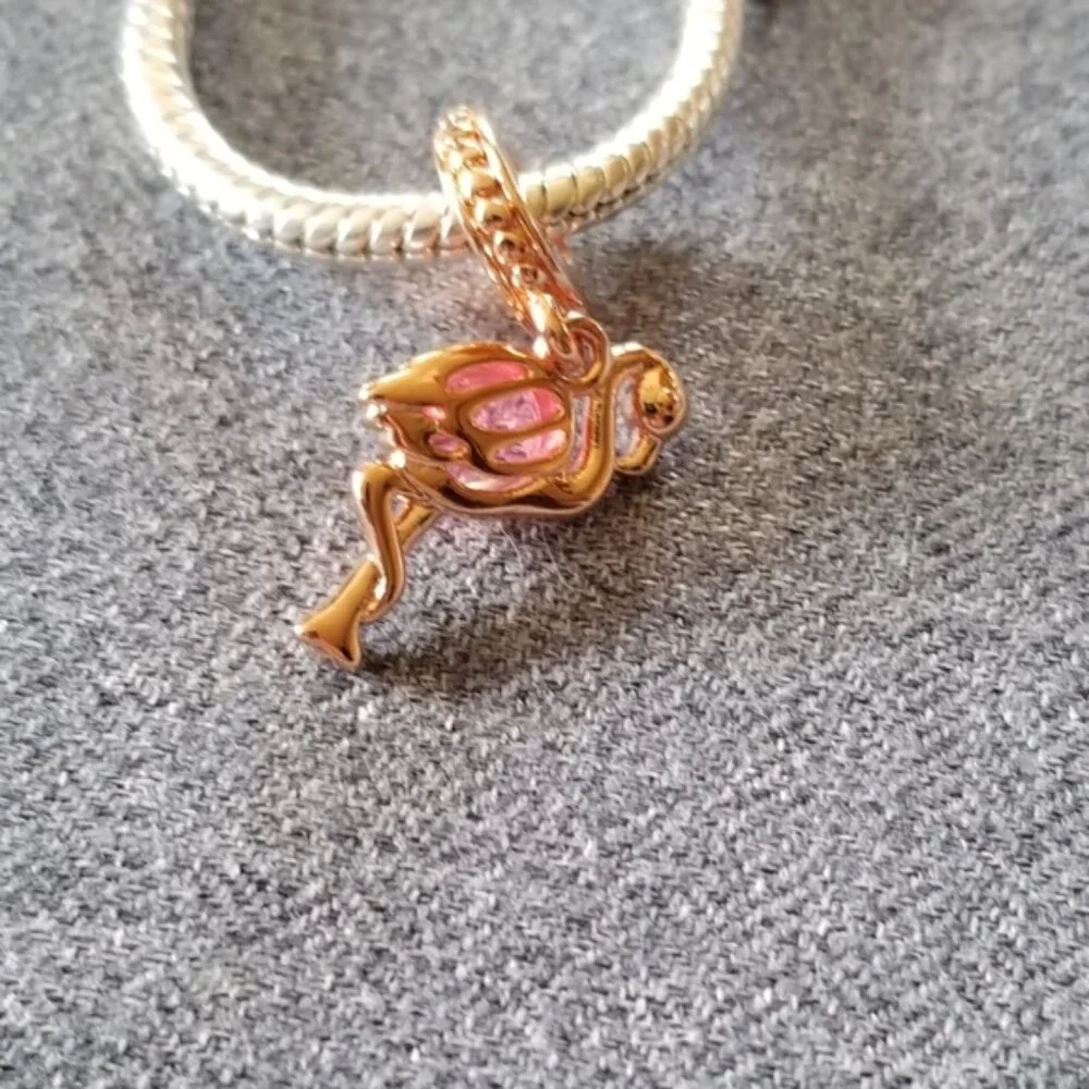 Pink Murano Glass Flamingo Dangle Charm - Picture 2 of 5